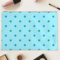 Blue Teal Green Polka Dots Cosmetic Bag (xxl) by SpinnyChairDesigns