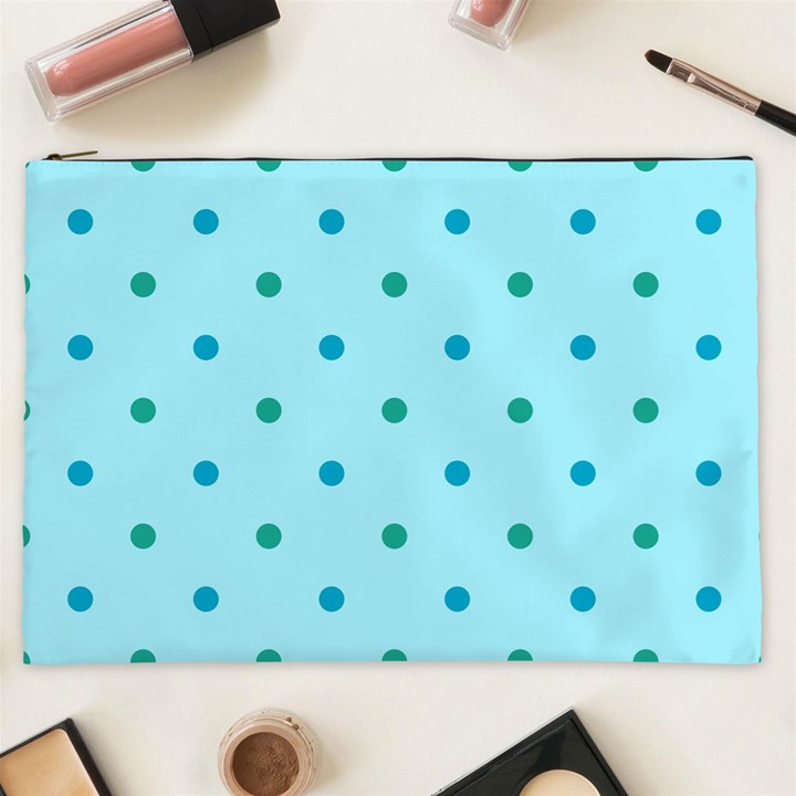 Blue Teal Green Polka Dots Cosmetic Bag (XXL)