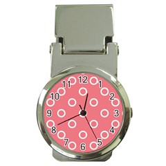 Coral Pink And White Circles Polka Dots Money Clip Watches by SpinnyChairDesigns