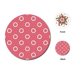 Coral Pink And White Circles Polka Dots Playing Cards Single Design (round) by SpinnyChairDesigns