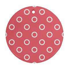 Coral Pink And White Circles Polka Dots Round Ornament (two Sides) by SpinnyChairDesigns