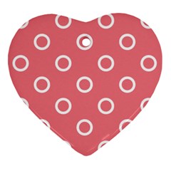 Coral Pink And White Circles Polka Dots Heart Ornament (two Sides) by SpinnyChairDesigns