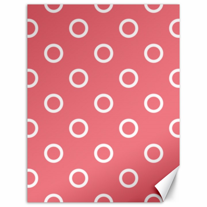 Coral Pink and White Circles Polka Dots Canvas 12  x 16 