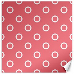 Coral Pink And White Circles Polka Dots Canvas 16  X 16  by SpinnyChairDesigns