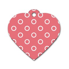 Coral Pink And White Circles Polka Dots Dog Tag Heart (two Sides)