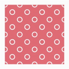 Coral Pink And White Circles Polka Dots Medium Glasses Cloth (2 Sides) by SpinnyChairDesigns