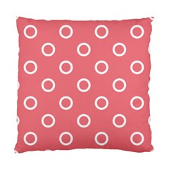 Coral Pink And White Circles Polka Dots Standard Cushion Case (one Side) by SpinnyChairDesigns