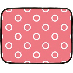 Coral Pink And White Circles Polka Dots Fleece Blanket (mini) by SpinnyChairDesigns