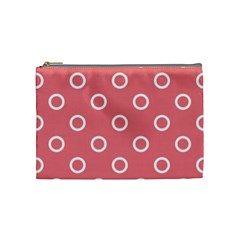 Coral Pink And White Circles Polka Dots Cosmetic Bag (medium) by SpinnyChairDesigns