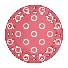 Coral Pink And White Circles Polka Dots Round Filigree Ornament (two Sides) by SpinnyChairDesigns