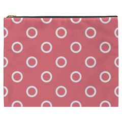 Coral Pink And White Circles Polka Dots Cosmetic Bag (xxxl) by SpinnyChairDesigns