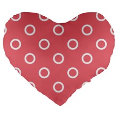 Coral Pink And White Circles Polka Dots Large 19  Premium Heart Shape Cushions by SpinnyChairDesigns