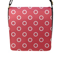 Coral Pink And White Circles Polka Dots Flap Closure Messenger Bag (l) by SpinnyChairDesigns