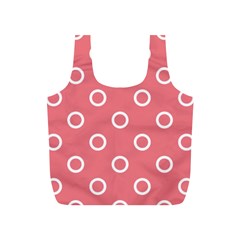 Coral Pink And White Circles Polka Dots Full Print Recycle Bag (s) by SpinnyChairDesigns