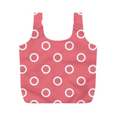 Coral Pink And White Circles Polka Dots Full Print Recycle Bag (m) by SpinnyChairDesigns