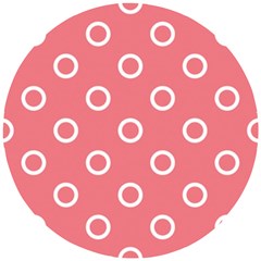 Coral Pink And White Circles Polka Dots Wooden Puzzle Round by SpinnyChairDesigns