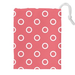 Coral Pink And White Circles Polka Dots Drawstring Pouch (4xl) by SpinnyChairDesigns