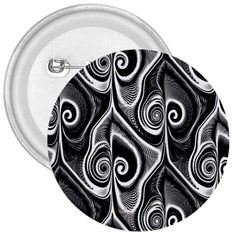 Abstract Black And White Swirls Spirals 3  Buttons by SpinnyChairDesigns