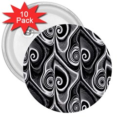 Abstract Black And White Swirls Spirals 3  Buttons (10 Pack)  by SpinnyChairDesigns