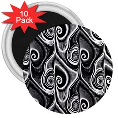 Abstract Black And White Swirls Spirals 3  Magnets (10 Pack)  by SpinnyChairDesigns