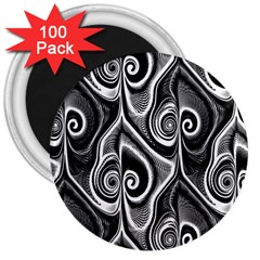 Abstract Black And White Swirls Spirals 3  Magnets (100 Pack) by SpinnyChairDesigns