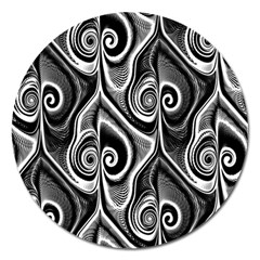 Abstract Black And White Swirls Spirals Magnet 5  (round) by SpinnyChairDesigns