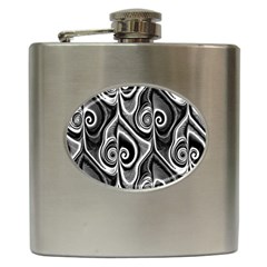 Abstract Black And White Swirls Spirals Hip Flask (6 Oz) by SpinnyChairDesigns