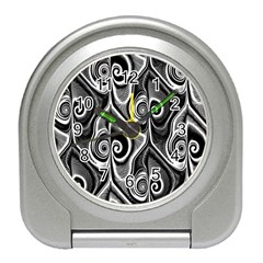 Abstract Black And White Swirls Spirals Travel Alarm Clock by SpinnyChairDesigns