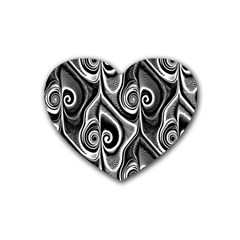 Abstract Black And White Swirls Spirals Rubber Coaster (heart)  by SpinnyChairDesigns