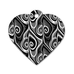 Abstract Black And White Swirls Spirals Dog Tag Heart (one Side) by SpinnyChairDesigns