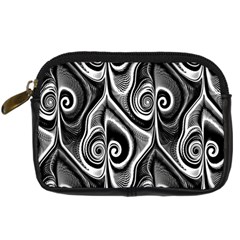 Abstract Black And White Swirls Spirals Digital Camera Leather Case by SpinnyChairDesigns