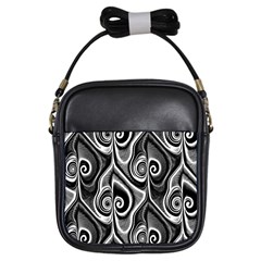 Abstract Black And White Swirls Spirals Girls Sling Bag by SpinnyChairDesigns