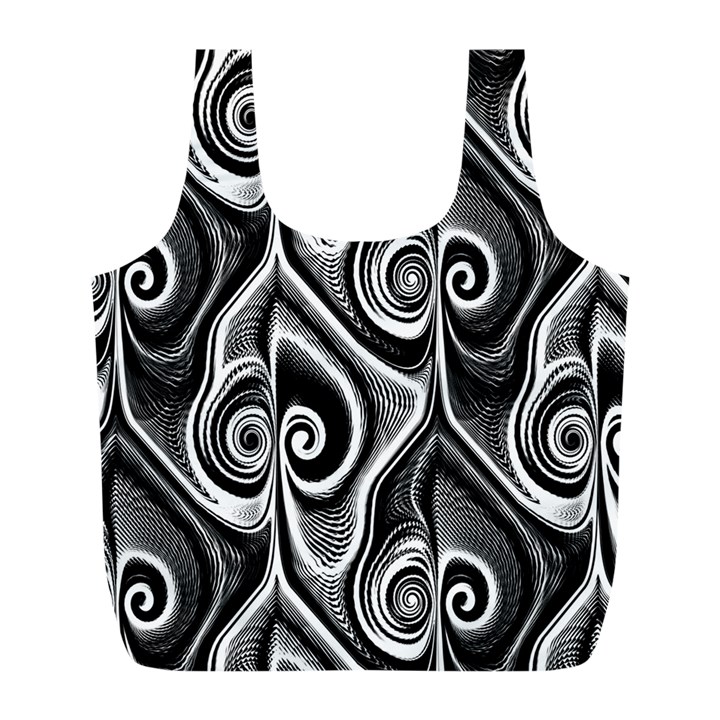 Abstract Black and White Swirls Spirals Full Print Recycle Bag (L)