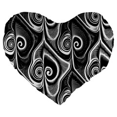 Abstract Black And White Swirls Spirals Large 19  Premium Flano Heart Shape Cushions by SpinnyChairDesigns