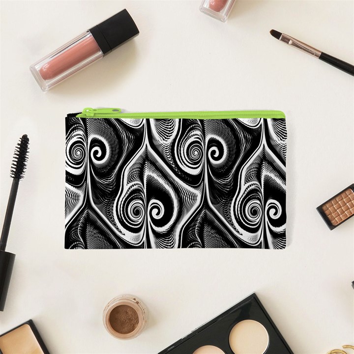 Abstract Black and White Swirls Spirals Cosmetic Bag (XS)