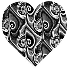 Abstract Black And White Swirls Spirals Wooden Puzzle Heart by SpinnyChairDesigns