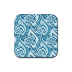 Abstract Blue White Spirals Swirls Rubber Coaster (square)  by SpinnyChairDesigns