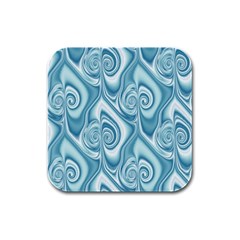 Abstract Blue White Spirals Swirls Rubber Square Coaster (4 Pack)  by SpinnyChairDesigns