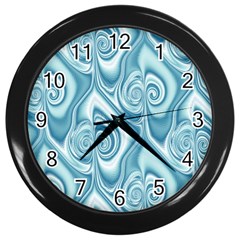 Abstract Blue White Spirals Swirls Wall Clock (black) by SpinnyChairDesigns