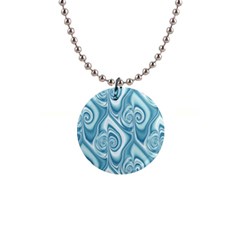 Abstract Blue White Spirals Swirls 1  Button Necklace