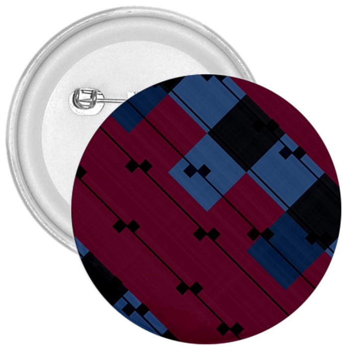 Burgundy Black Blue Abstract Check Pattern 3  Buttons