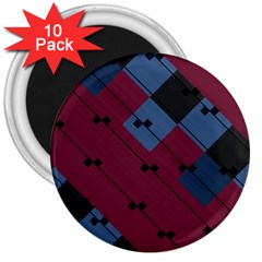 Burgundy Black Blue Abstract Check Pattern 3  Magnets (10 Pack)  by SpinnyChairDesigns