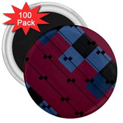 Burgundy Black Blue Abstract Check Pattern 3  Magnets (100 Pack) by SpinnyChairDesigns