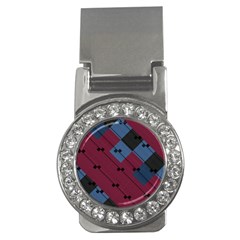 Burgundy Black Blue Abstract Check Pattern Money Clips (cz)  by SpinnyChairDesigns