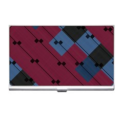 Burgundy Black Blue Abstract Check Pattern Business Card Holder by SpinnyChairDesigns