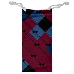 Burgundy Black Blue Abstract Check Pattern Jewelry Bag by SpinnyChairDesigns