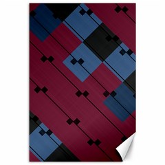 Burgundy Black Blue Abstract Check Pattern Canvas 24  X 36  by SpinnyChairDesigns