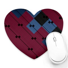 Burgundy Black Blue Abstract Check Pattern Heart Mousepads by SpinnyChairDesigns