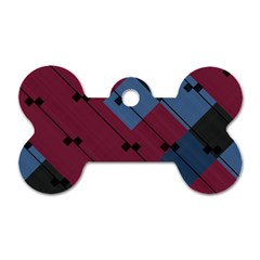 Burgundy Black Blue Abstract Check Pattern Dog Tag Bone (one Side) by SpinnyChairDesigns