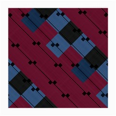 Burgundy Black Blue Abstract Check Pattern Medium Glasses Cloth (2 Sides) by SpinnyChairDesigns